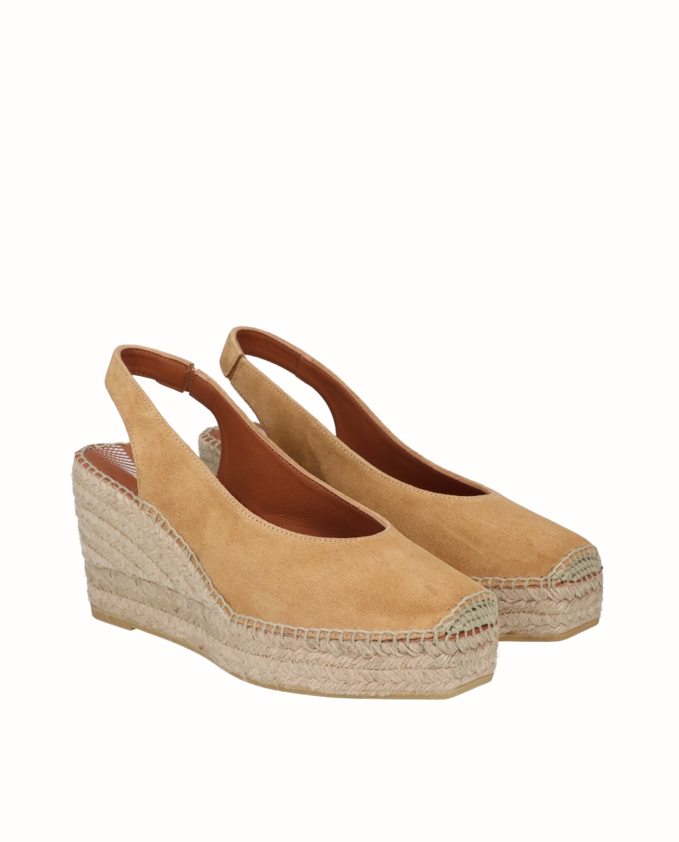 Alpargatas salón de cuña Yuteflex de mujer de piel - Viguera - Camel Camel-3