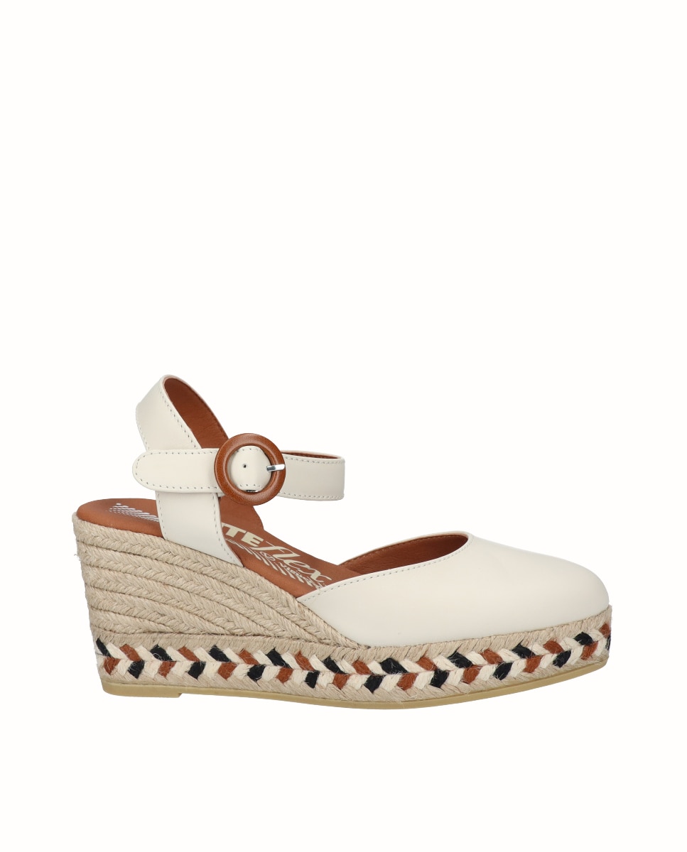 Imagen 0 de Alpargatas de cuña Yuteflex de mujer de piel con hebilla Beige
