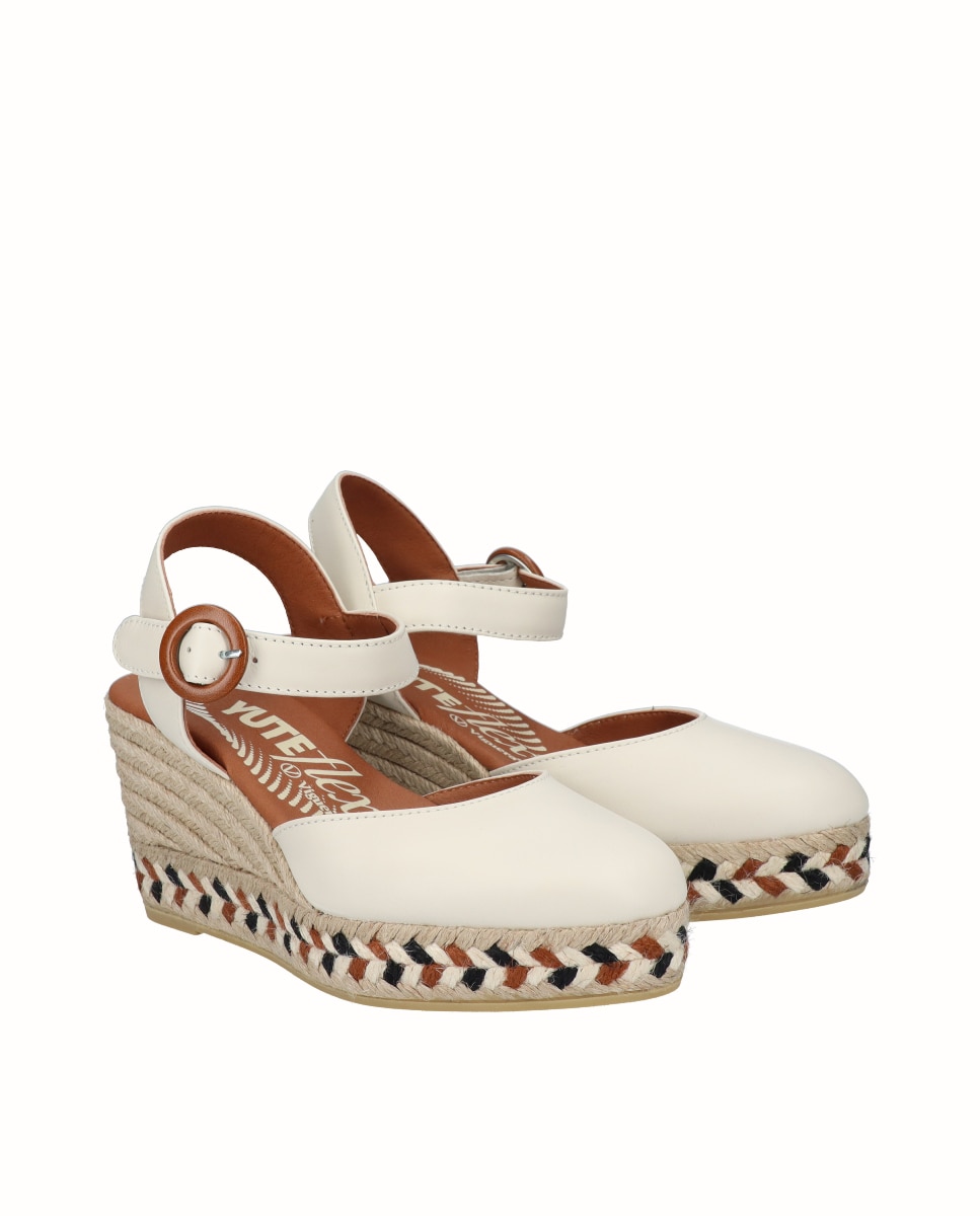 Alpargatas de cuña Yuteflex de mujer de piel con hebilla - Viguera - Beige Beige-3