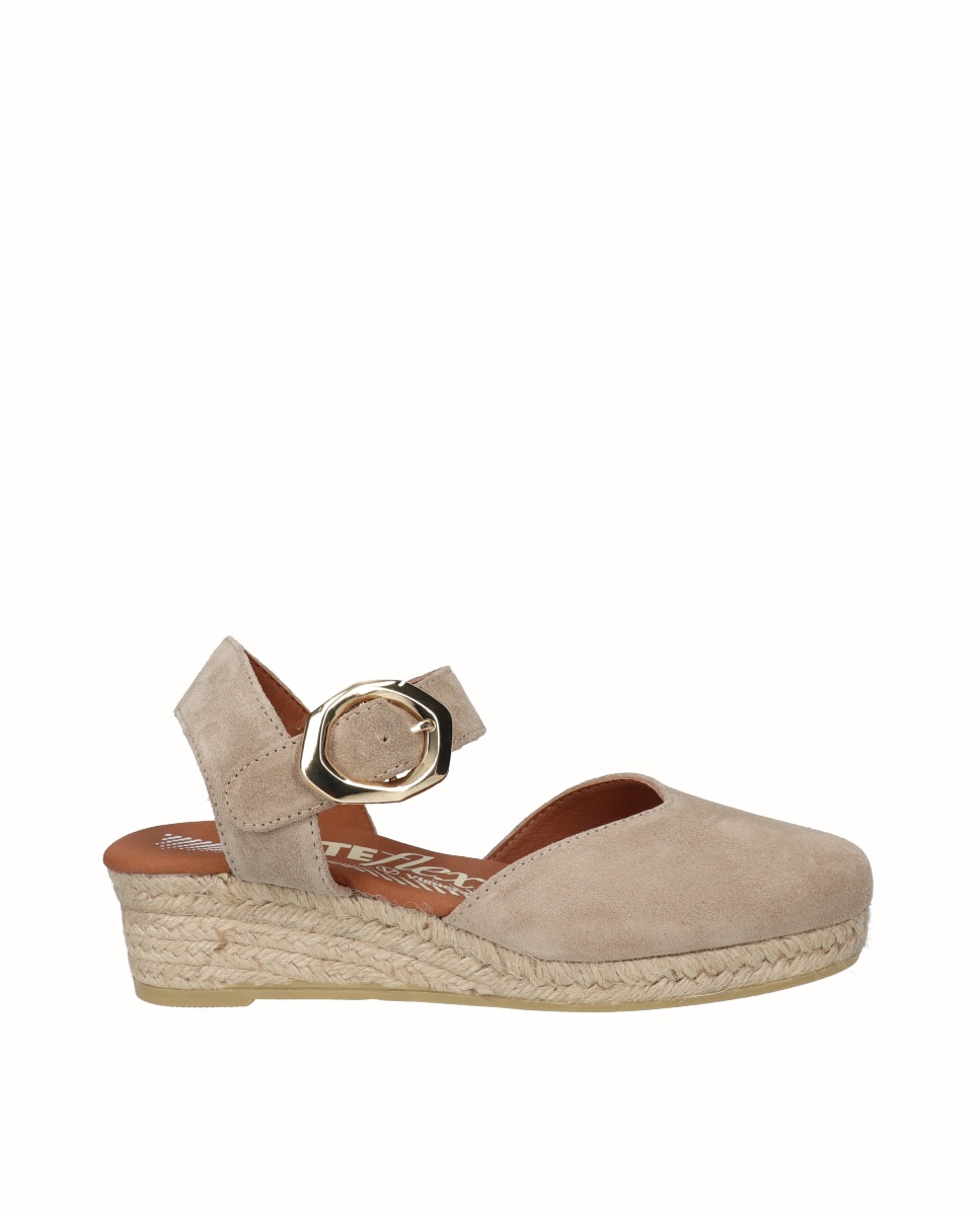 Alpargatas de cuña baja Yuteflex de mujer de piel con hebilla - Viguera - Beige Beige-1