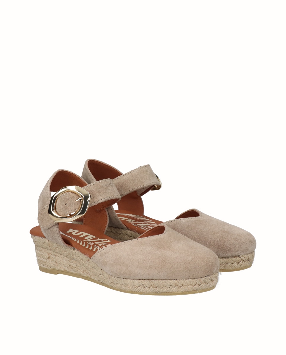 Alpargatas de cuña baja Yuteflex de mujer de piel con hebilla - Viguera - Beige Beige-3