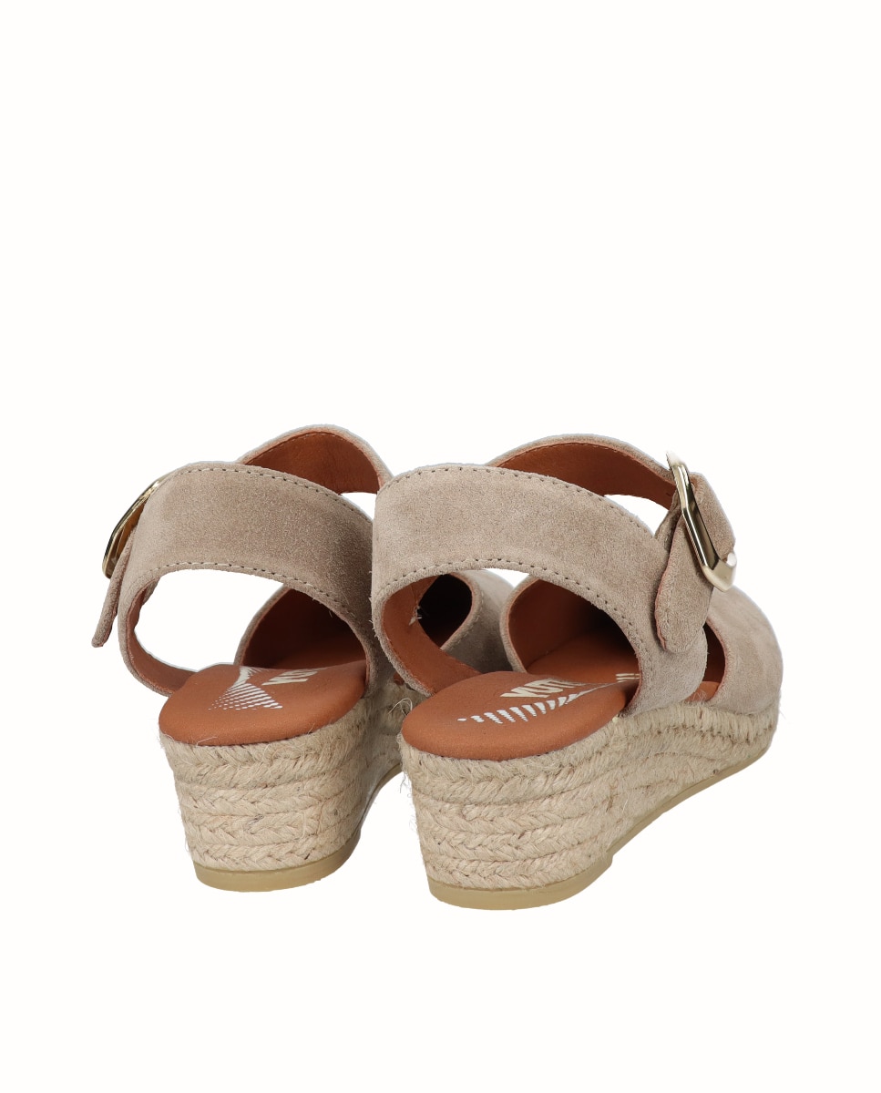 Alpargatas de cuña baja Yuteflex de mujer de piel con hebilla - Viguera - Beige Beige-2