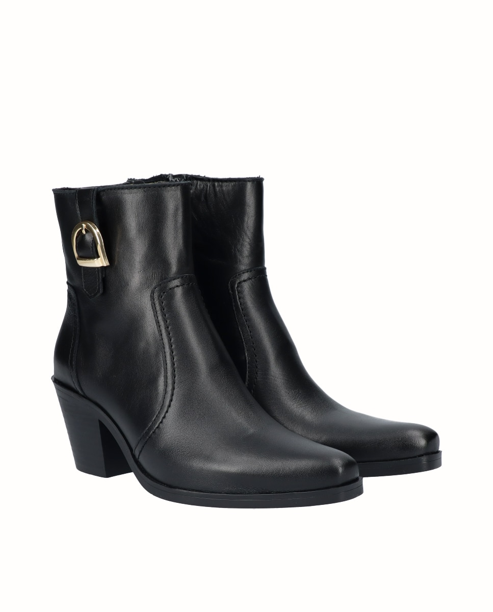 Botines básicos de mujer de piel con hebilla - Viguera - Negro Negro-3