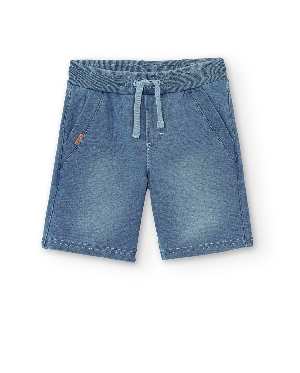 Bermuda de niño de punto con cordón de ajuste - Boboli - Azul claro Azul claro-1