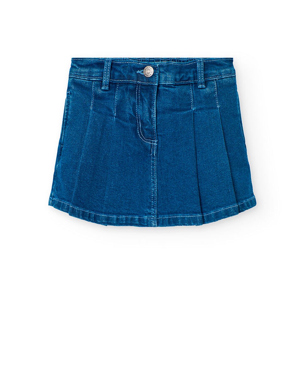 Falda-short de niña denim tableada - Boboli - Azul Azul-1