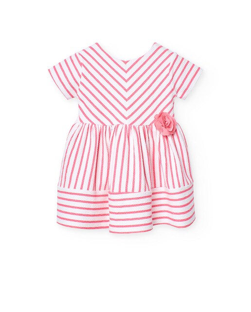 Imagen 0 de Vestido de niña con estampado de rayas y flor decorativa