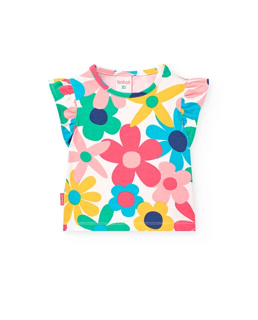 Imagen 0 de Camiseta de niña de algodón con estampado de flores