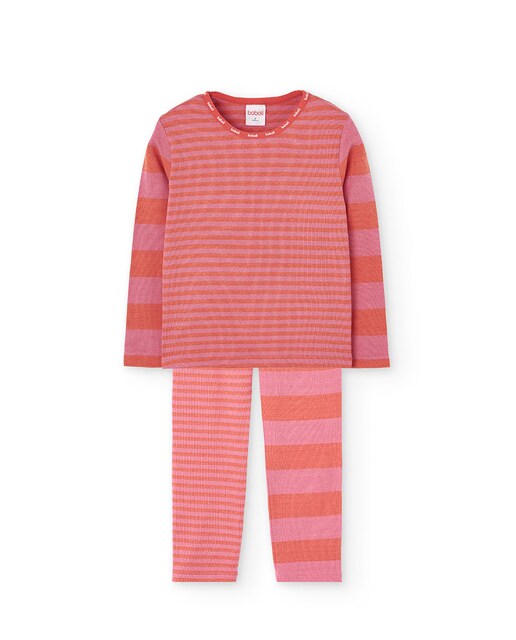 Imagen 0 de Pijama de niña con estampado de rayas y cuello redondo