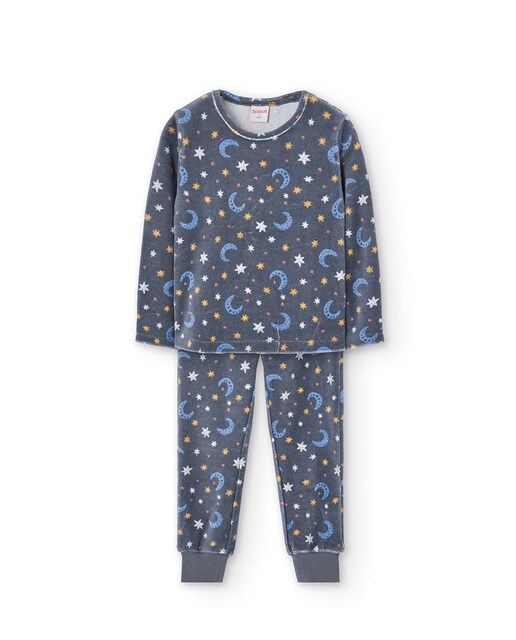 Imagen 0 de Pijama de terciopelo de bebé con estampado de fantasía y cuello redondo