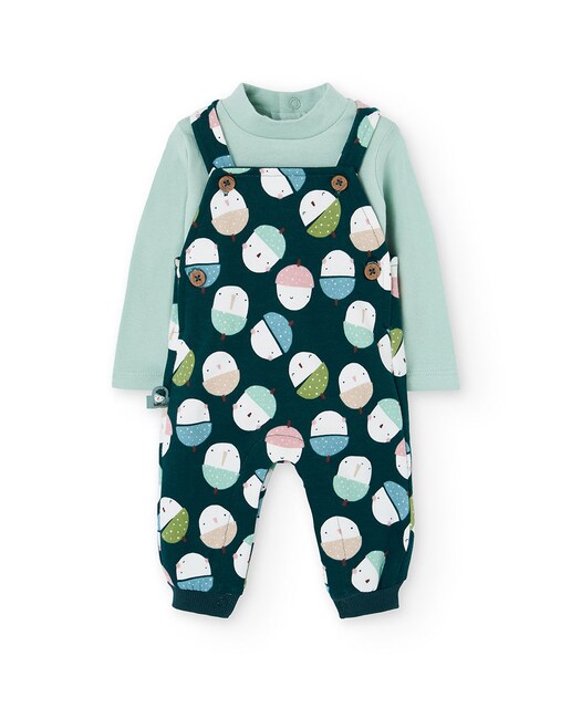 Imagen 0 de Conjunto de bebé de camiseta y mono  con estampado de fantasía y cuello semicisne