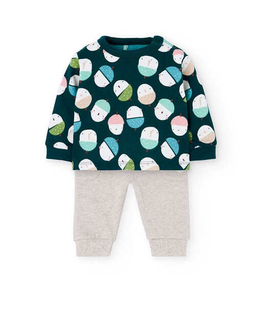 Imagen 0 de Conjunto de bebé de camiseta y pantalón con estampado de fantasía y cuello redondo