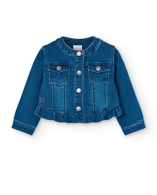 Imagen 0 de Cazadora de bebé niña denim con volante y cuello redondo