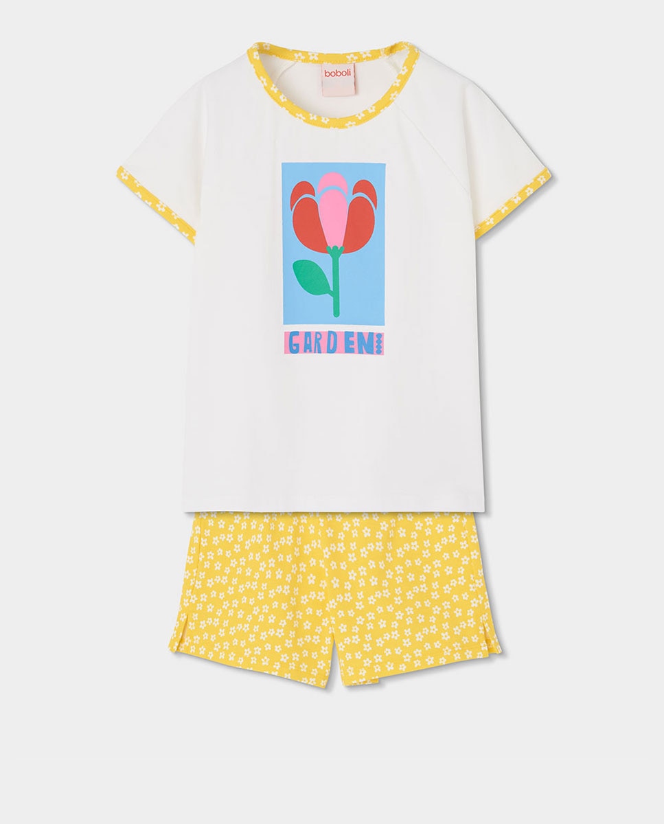 Pijama punto manga corta de niña - Boboli - Blanco / Amarillo Blanco / Amarillo-1