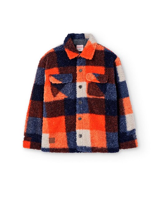 Imagen 0 de Chaqueta de borreguito de bebé con estampado de cuadros y cuello camisero