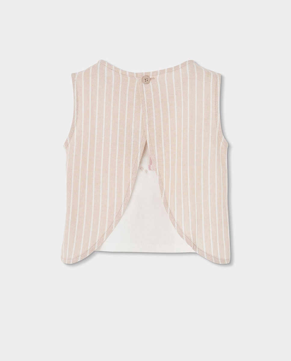 Top lino combinado de niña - Boboli - Beige Beige-3