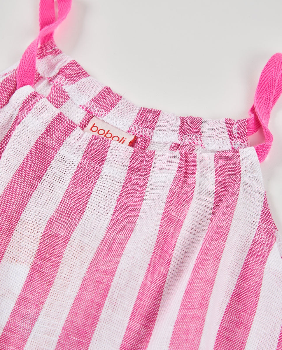 Vestido lino listado de niña - Boboli - Rosa Rosa-4