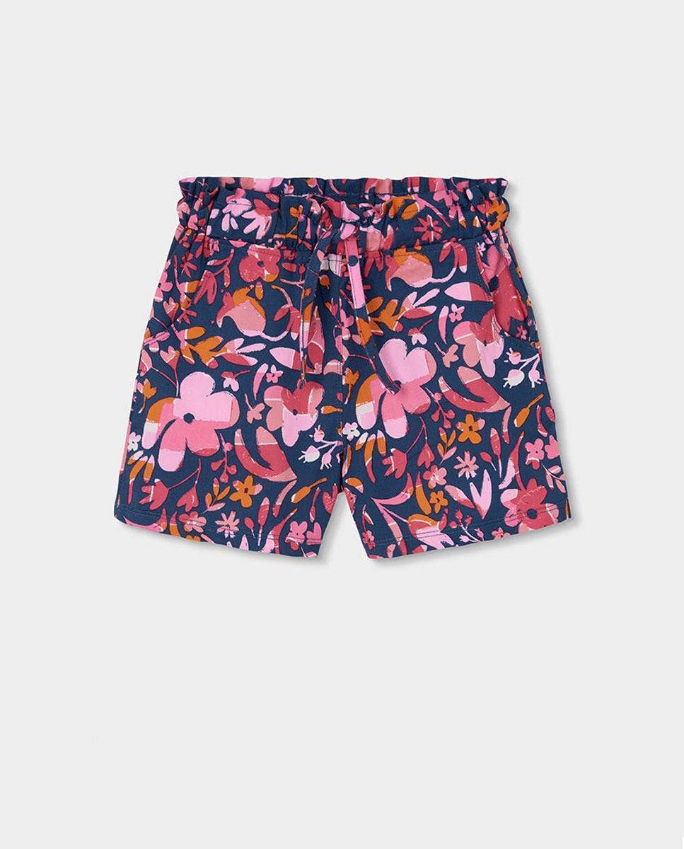 Bermudas satén flores de niña - Boboli - Azul marino / Rosa Azul marino / Rosa-1