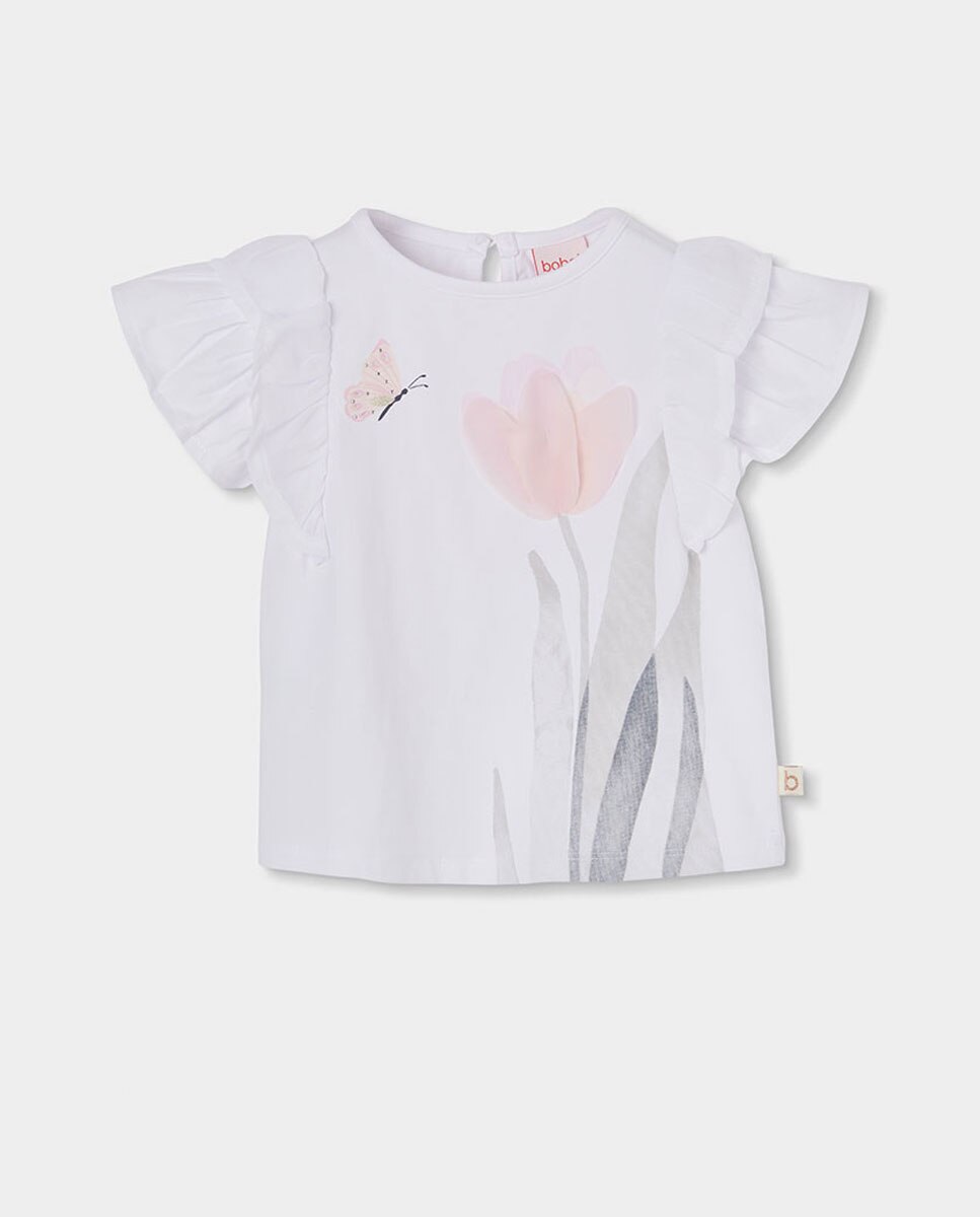 Camiseta punto combinada de niña - Boboli - Blanco / Rosa Blanco / Rosa-1