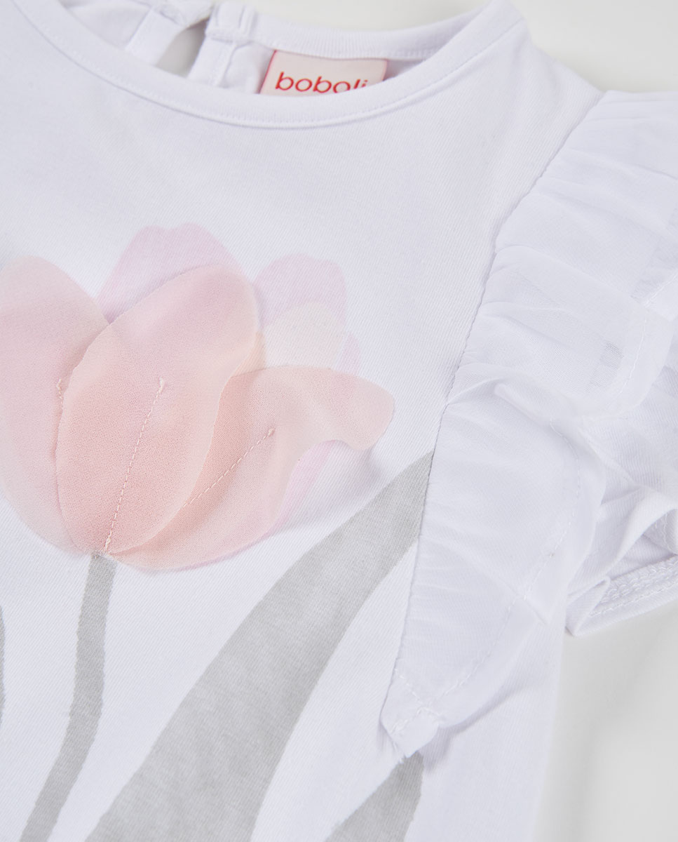 Camiseta punto combinada de niña - Boboli - Blanco / Rosa Blanco / Rosa-3