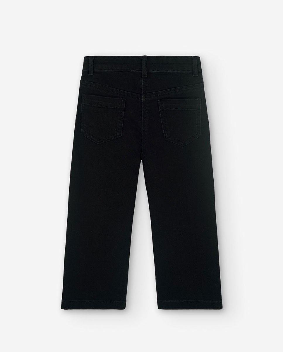 Pantalón denim de niña amplio y de tiro alto - Boboli - Negro Negro-3