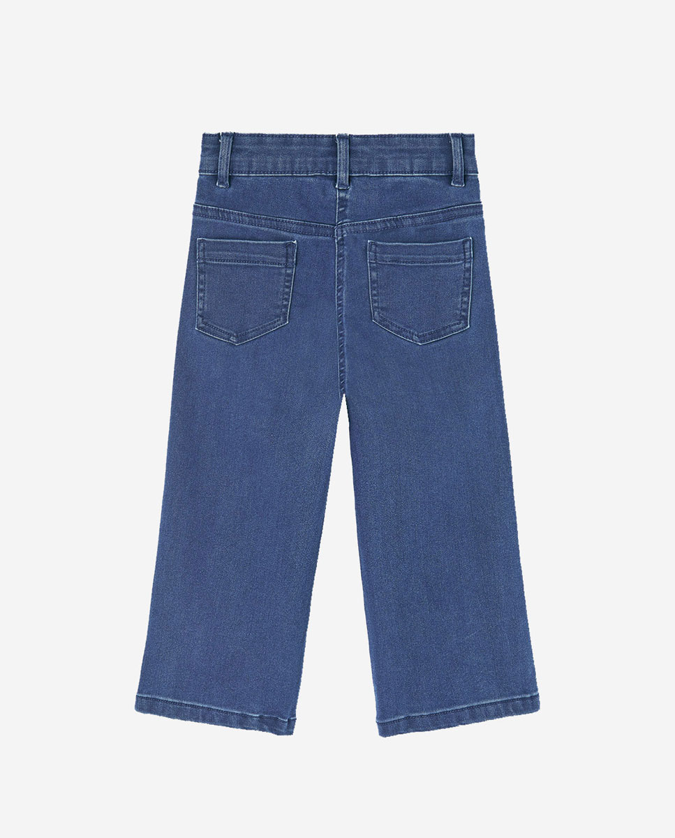 Pantalón denim de niña amplio y de tiro alto - Boboli - Blanco Blanco-3