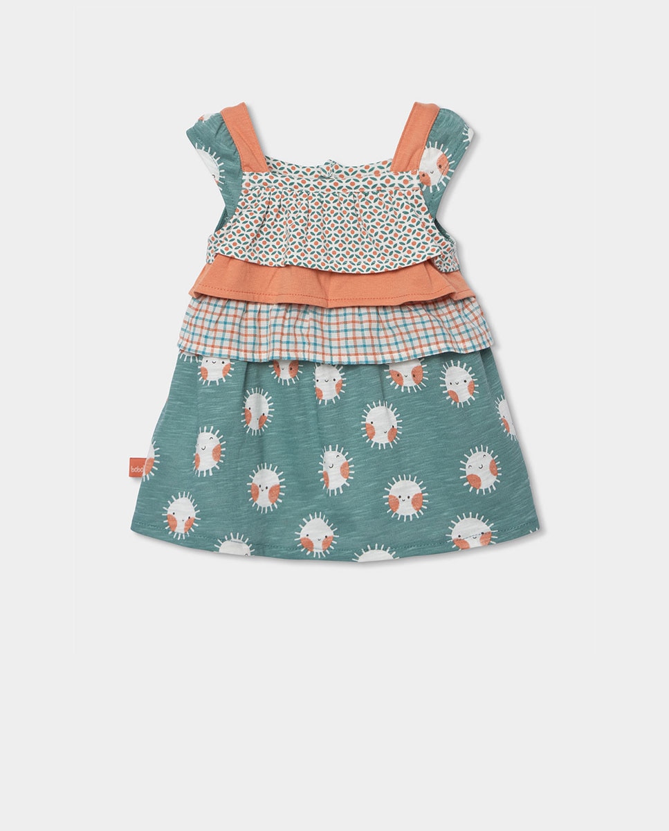 Vestido punto estampado de bebé - Boboli - Verde azulado Verde azulado-1