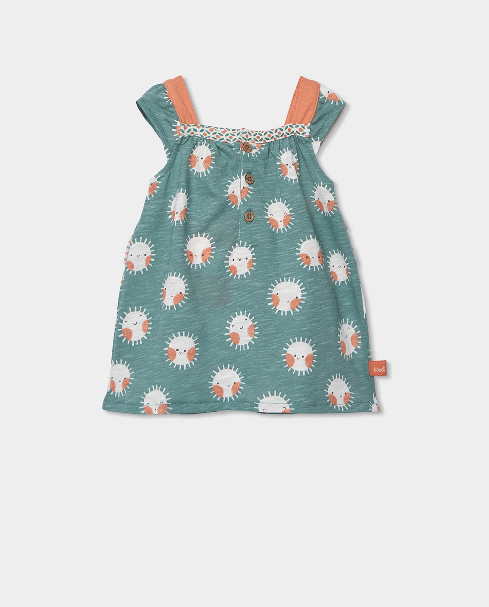 Vestido punto estampado de bebé - Boboli - Verde azulado Verde azulado-4