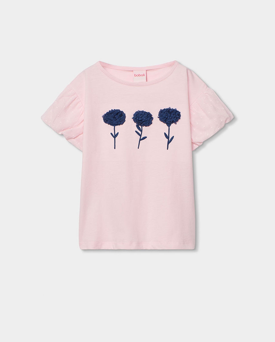 Camiseta punto combinada de niña - Boboli - Rosa / Azul marino Rosa / Azul marino-1