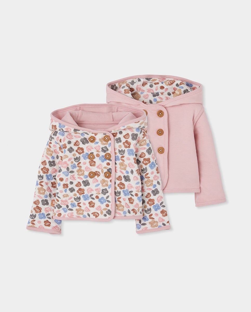 Imagen 0 de Chaqueta de punto de bebé niña de algodón con capucha Multicolor