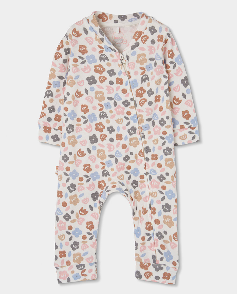 Imagen 0 de Pelele de canalé de bebé niña de algodón con manga larga Multicolor
