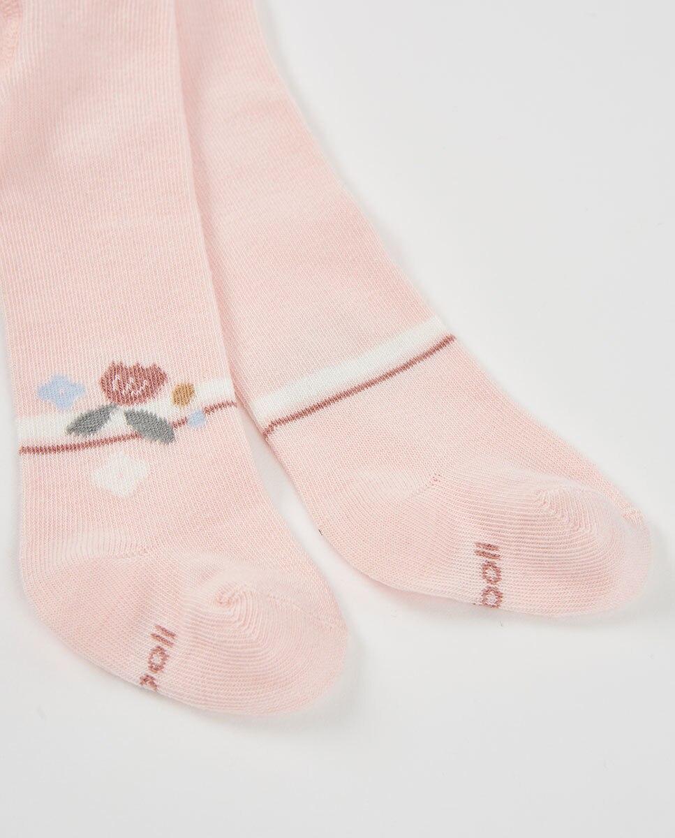 Imagen 2 de Leotardo de niña con estampado de flores y tiro alto - Boboli - Rosa / Blanco Rosa / Blanco