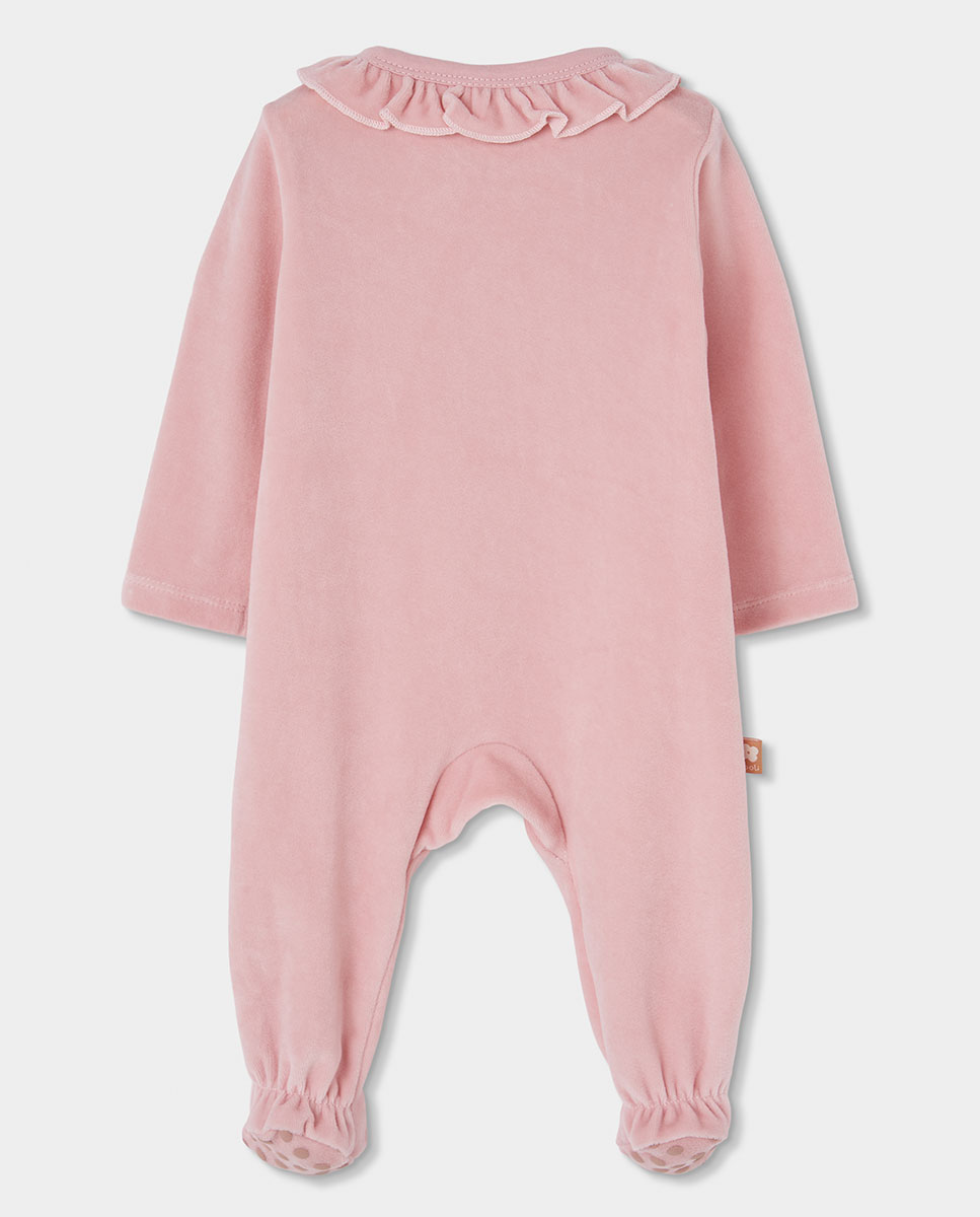 Pelele de terciopelo de bebé niña de manga larga con cuello redondo - Boboli - Marrón Marrón-3