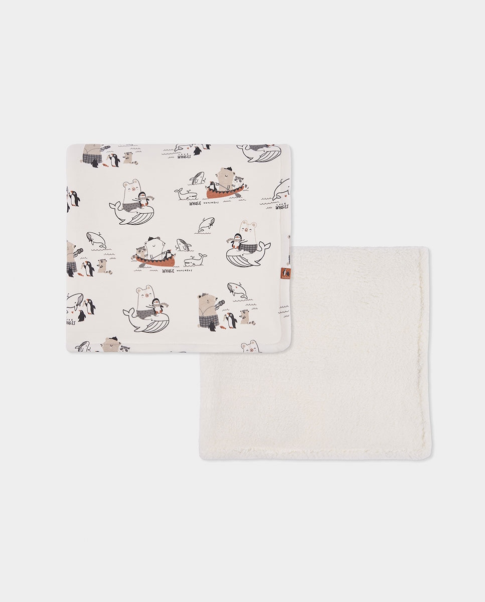 Imagen 0 de Manta bebé de felpa estampado animales marinos Beige