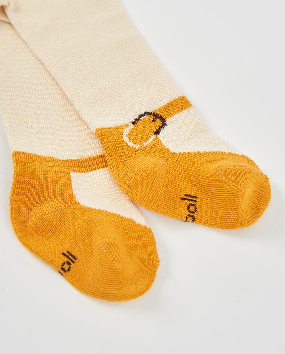 Imagen 2 de Leotardo de niña de tiro alto - Boboli - Blanco / Naranja Blanco / Naranja