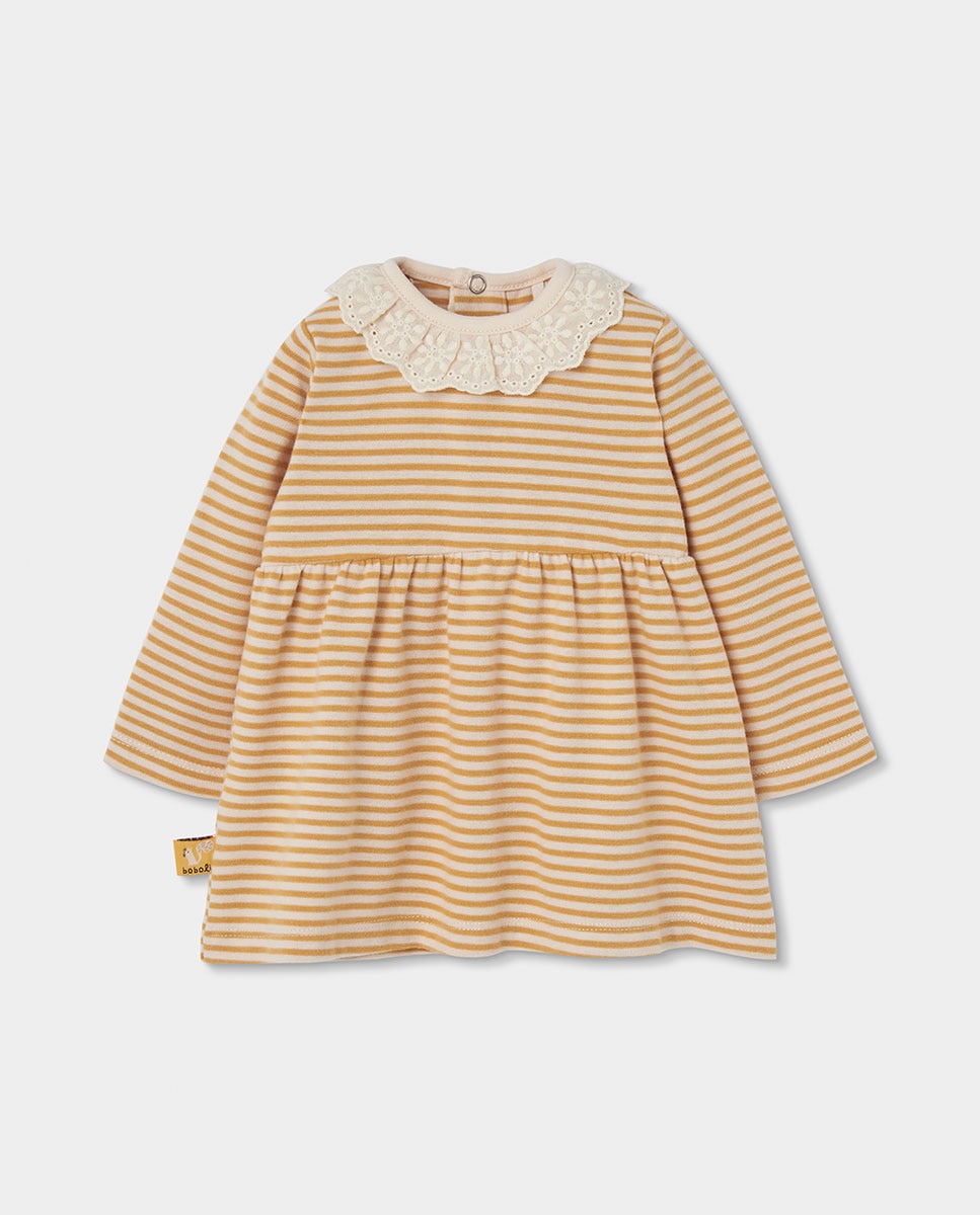 Imagen 1 de Vestido canalé de bebé niña con estampado de rayas y manga larga Blanco