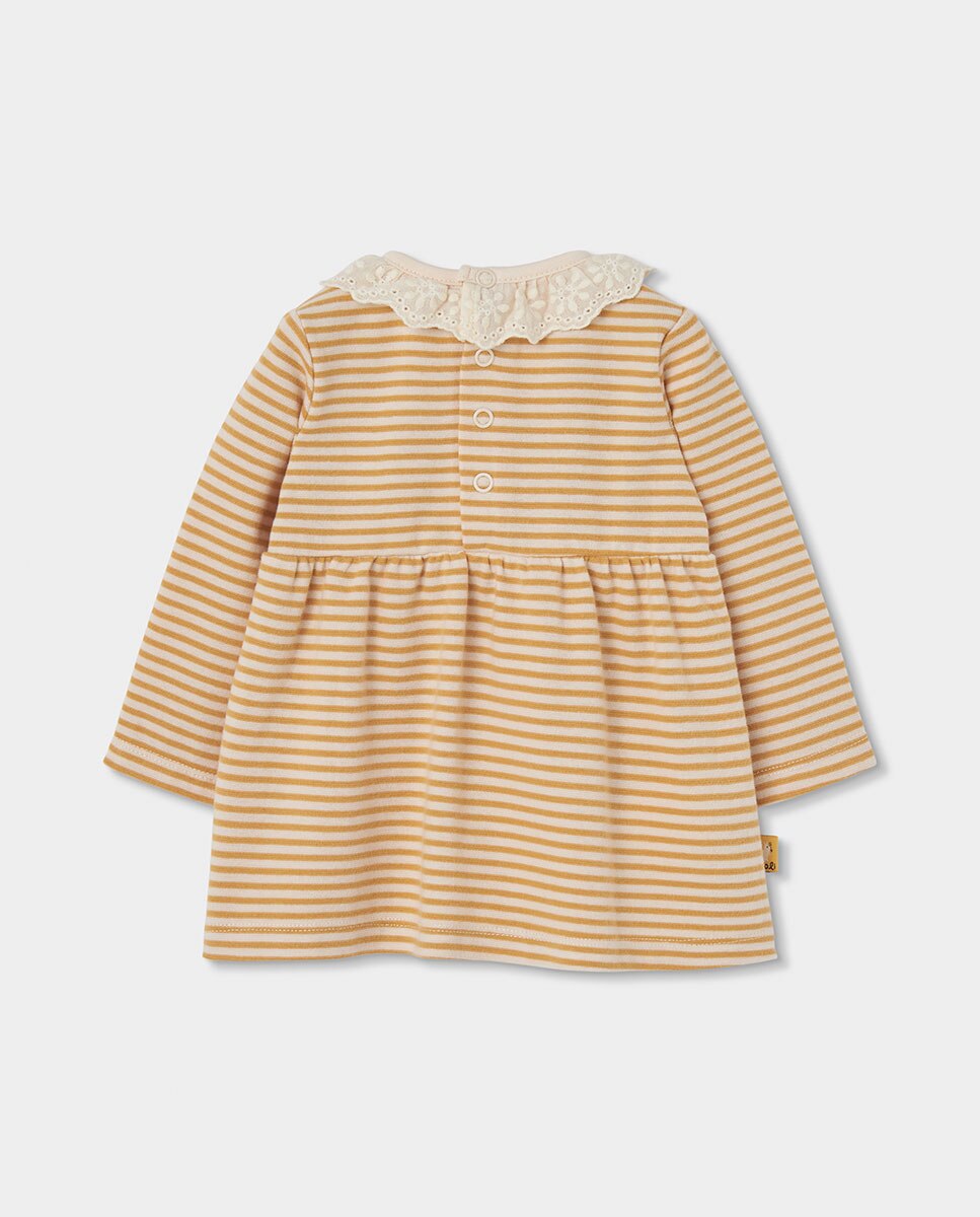 Imagen 3 de Vestido canalé de bebé niña con estampado de rayas y manga larga - Boboli - Blanco Blanco