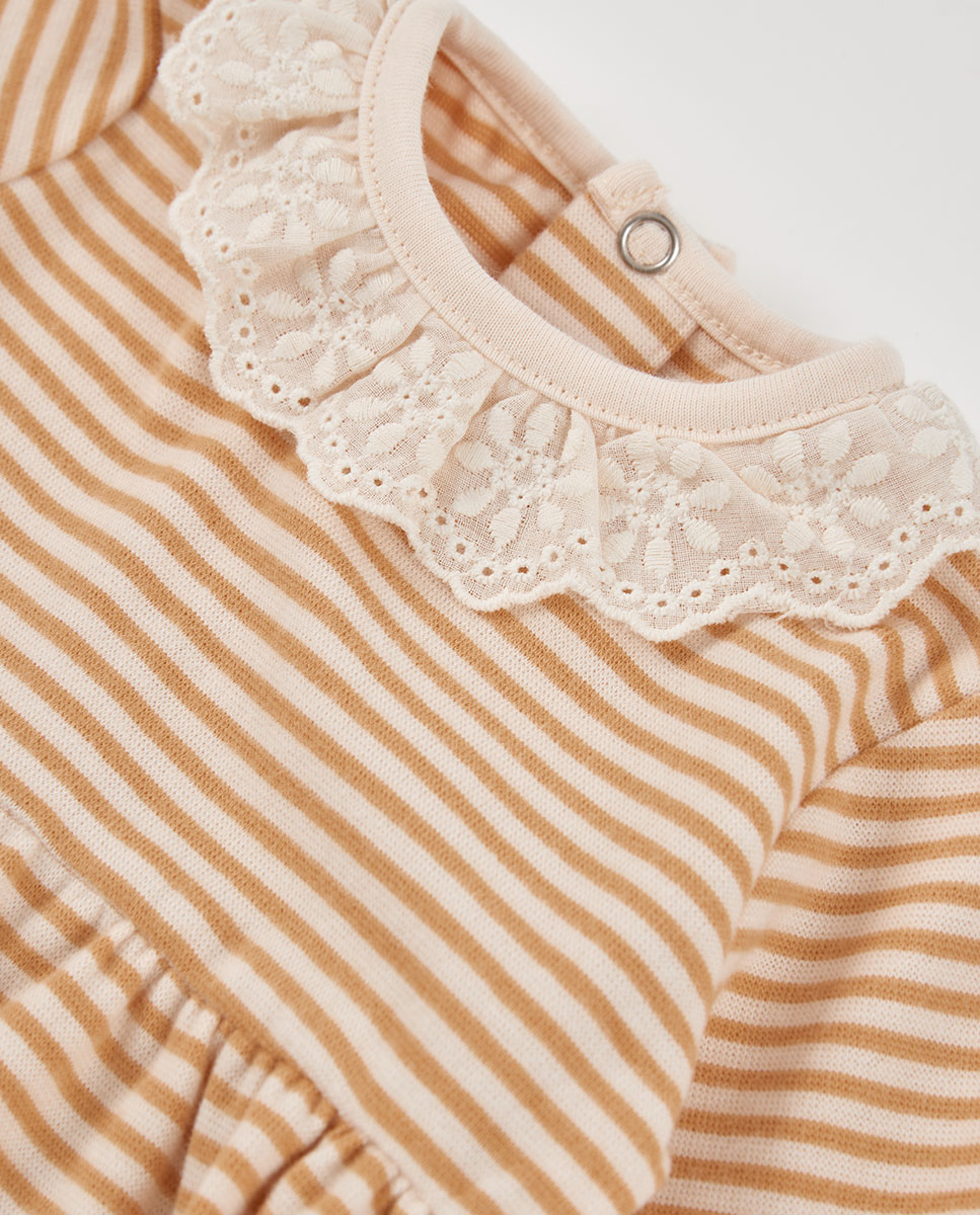 Imagen 2 de Vestido canalé de bebé niña con estampado de rayas y manga larga - Boboli - Blanco Blanco