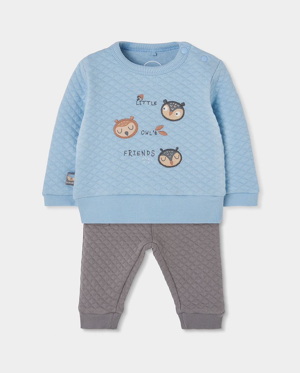 Conjunto de punto de bebe niño de manga larga con cuello redondo - Boboli - Azul claro Azul claro-1