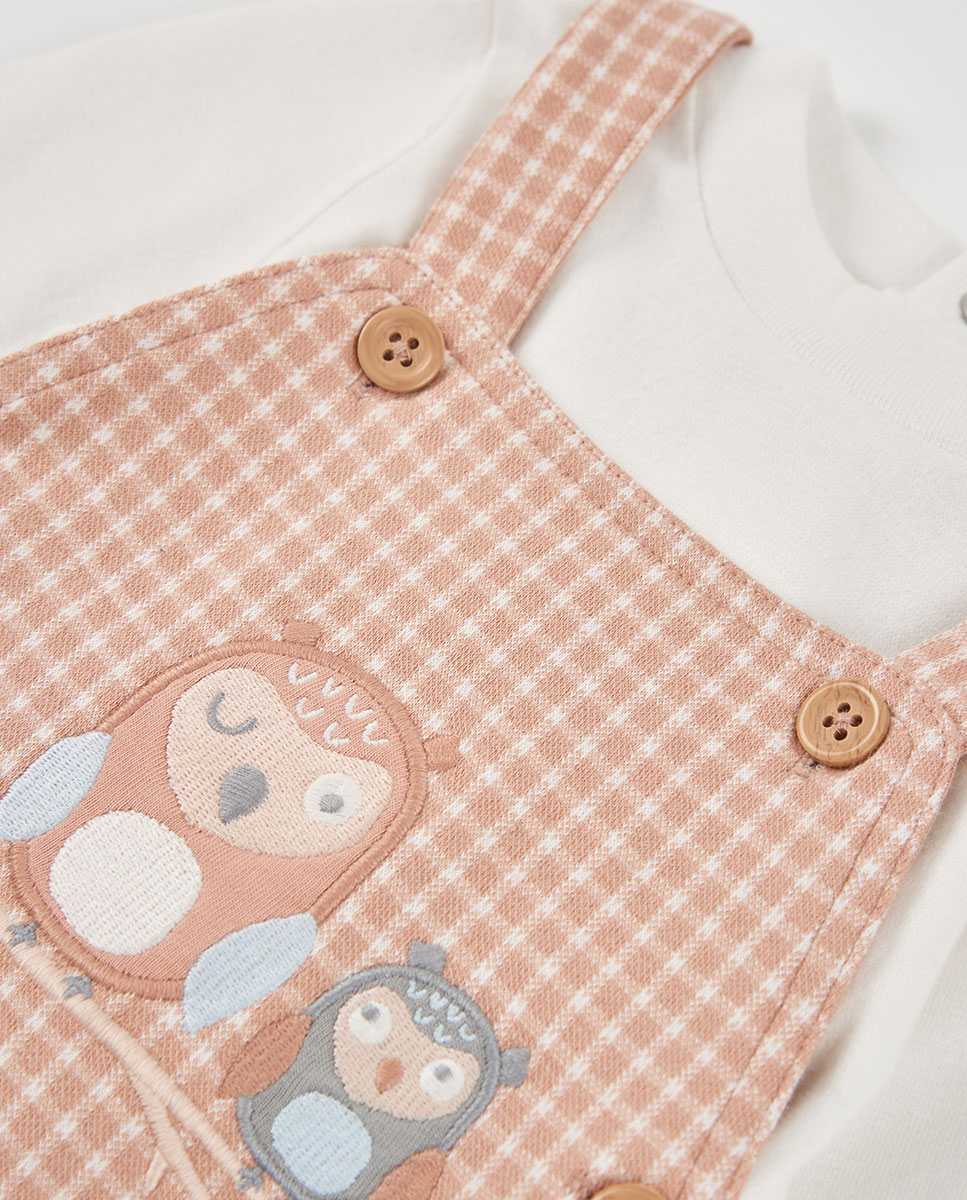 Conjunto de punto de bebe niño a cuadros con cuello semicisne - Boboli - Blanco / Rosa Blanco / Rosa-7
