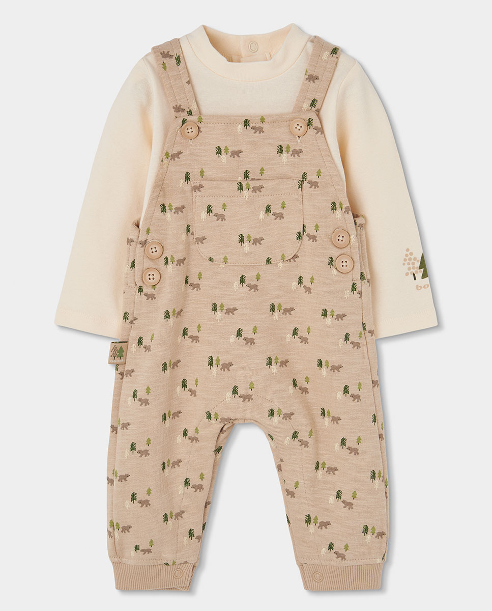 Imagen 0 de Conjunto de bebé niño con cuello semicisne Beige