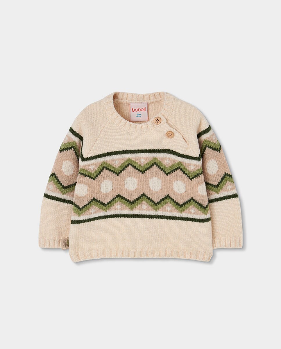 Conjunto de punto de bebé niño de manga larga con estampado de cenefas - Boboli - Verde Verde-2
