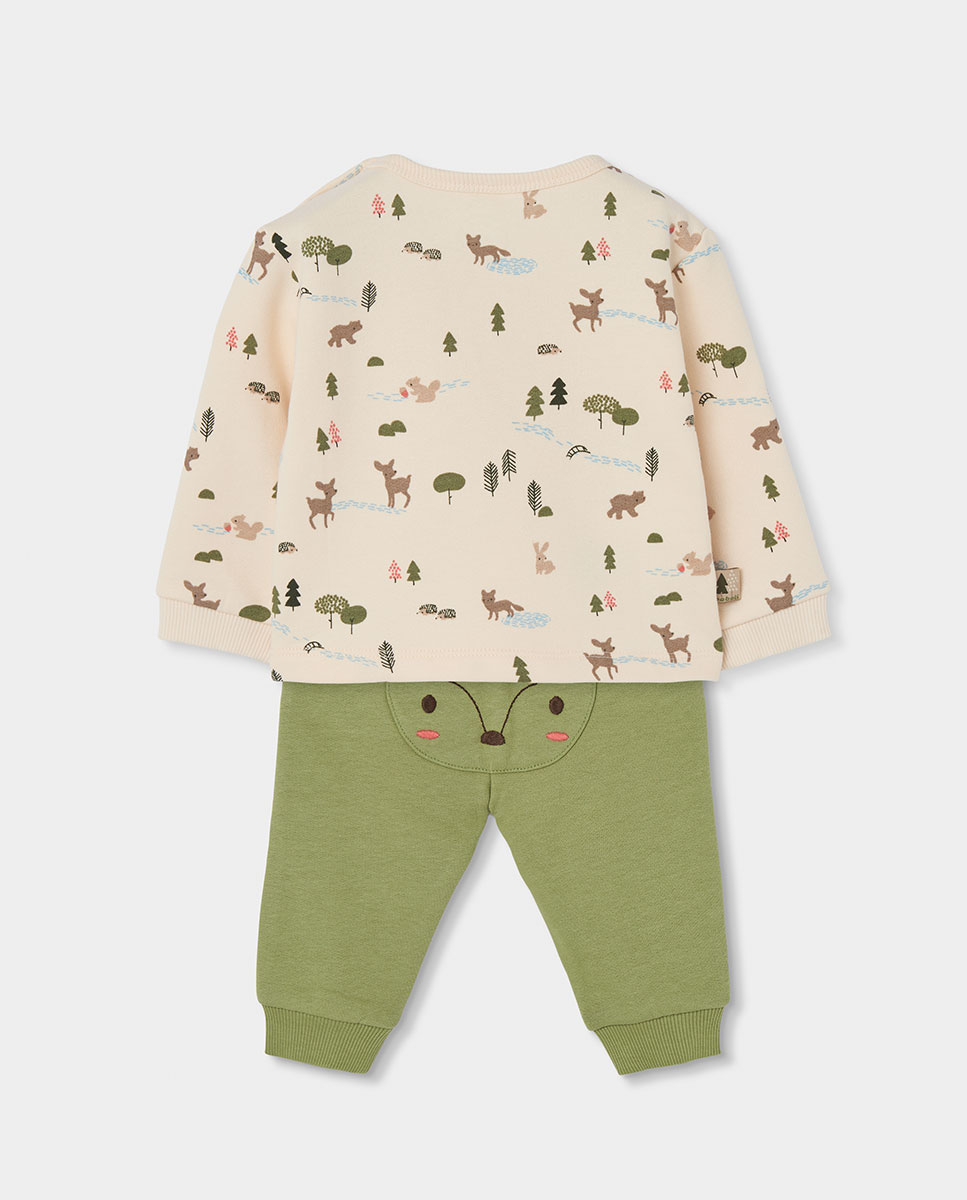 Conjunto de algodón de bebé niño de manga larga con cuello redondo - Boboli - Verde-Marrón Verde-Marrón-3