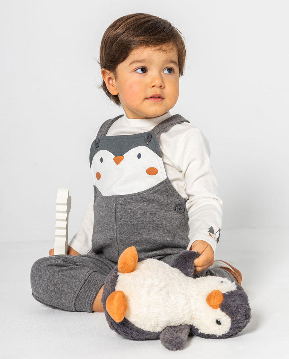 Imagen 0 de Conjunto de punto de bebé niño con cuello semicisne Blanco / Naranja