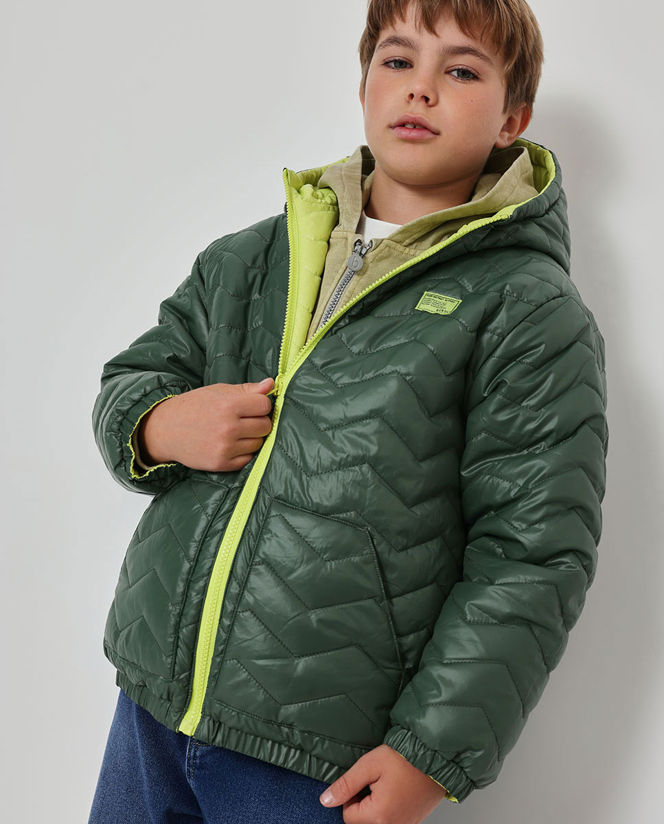 Imagen 0 de Parka reversible de niño con capucha y manga larga Verde