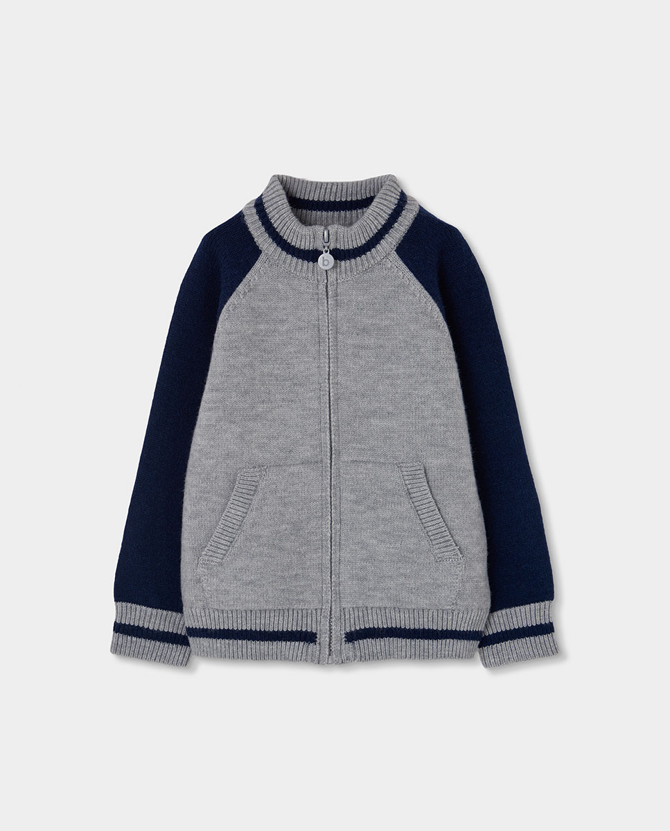 Imagen 1 de Chaqueta de punto de niño con cremallera y cuello semicisne Gris