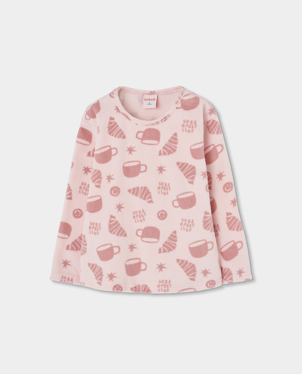 Pijama de terciopelo de niña de manga larga con cuello redondo - Boboli - Rosa Rosa-5