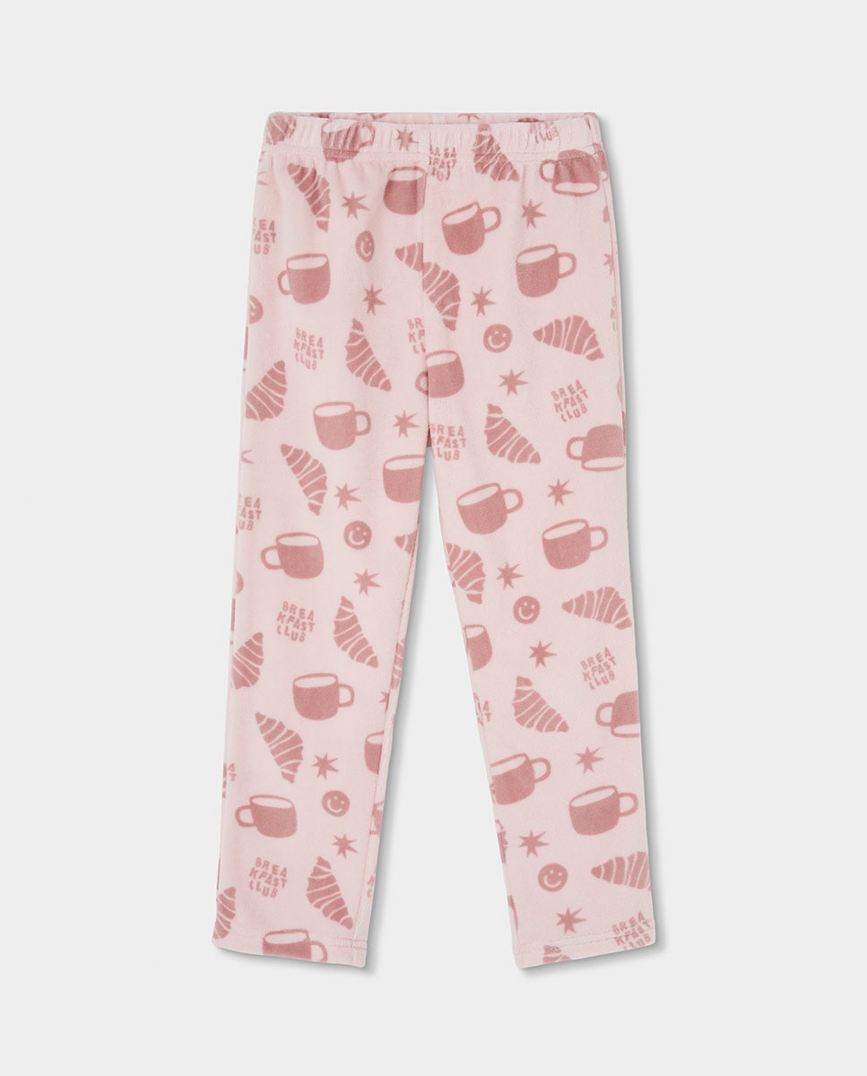 Pijama de terciopelo de niña de manga larga con cuello redondo - Boboli - Rosa Rosa-6