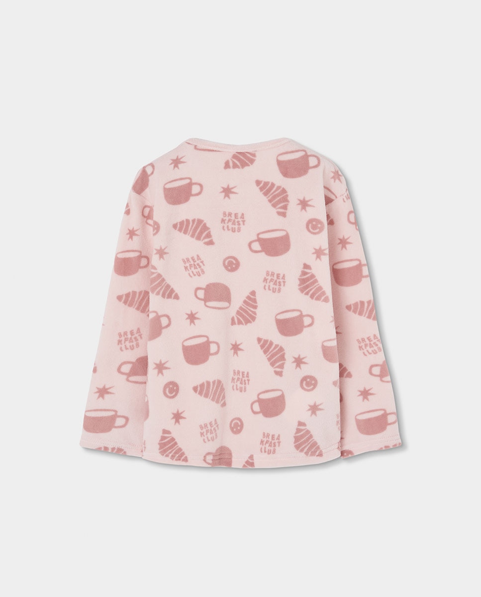 Pijama de terciopelo de niña de manga larga con cuello redondo - Boboli - Rosa Rosa-7
