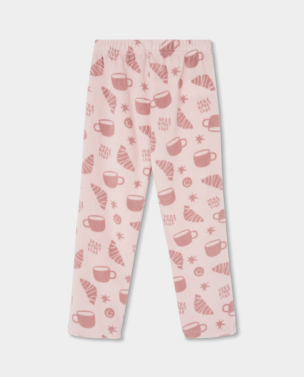 Pijama de terciopelo de niña de manga larga con cuello redondo - Boboli - Rosa Rosa-8