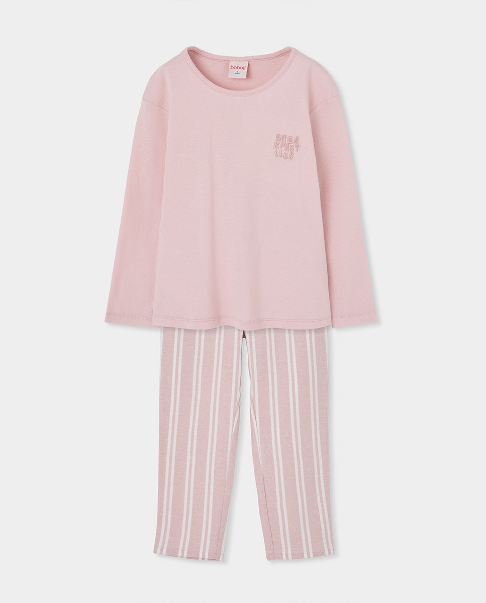 Imagen 0 de Pijama de niña de algodón con estampado de rayas Rosa / Blanco